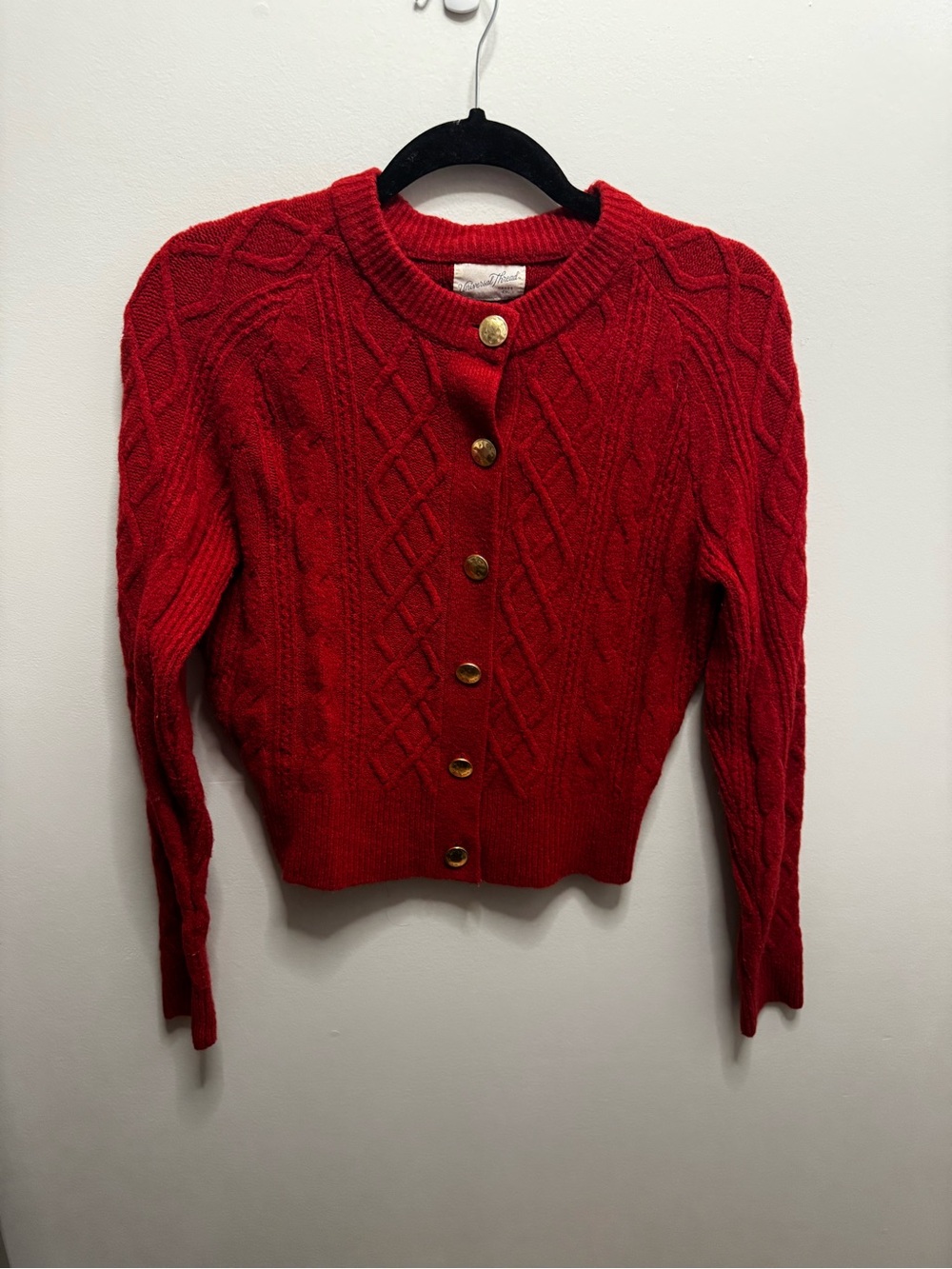 Universal Thread Red Cable-Knit Gold-Button Cardigan